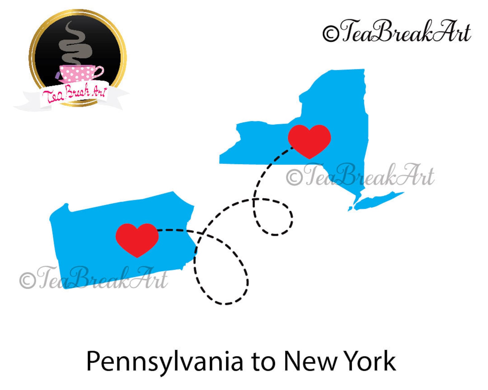 Pennsylvania and New York Distance Relationship Digital Etsy