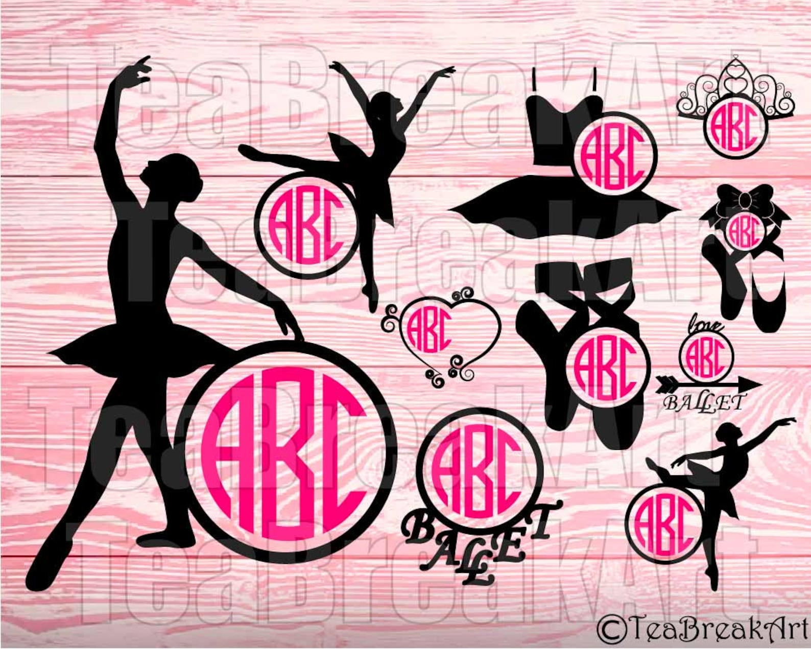 circle ballet monogram frame cutting files svg jpg eps dxf papercut heat transfer digital design graphic iron on vinyl decal t-s