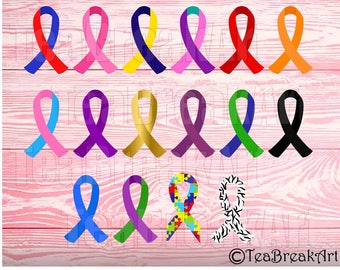 Multi color Ribbon Awareness Cancer Cutting Files SVG PNG EPS dxf ClipArt iron on heat transfer shirt decal vinyl multicolor set 779C