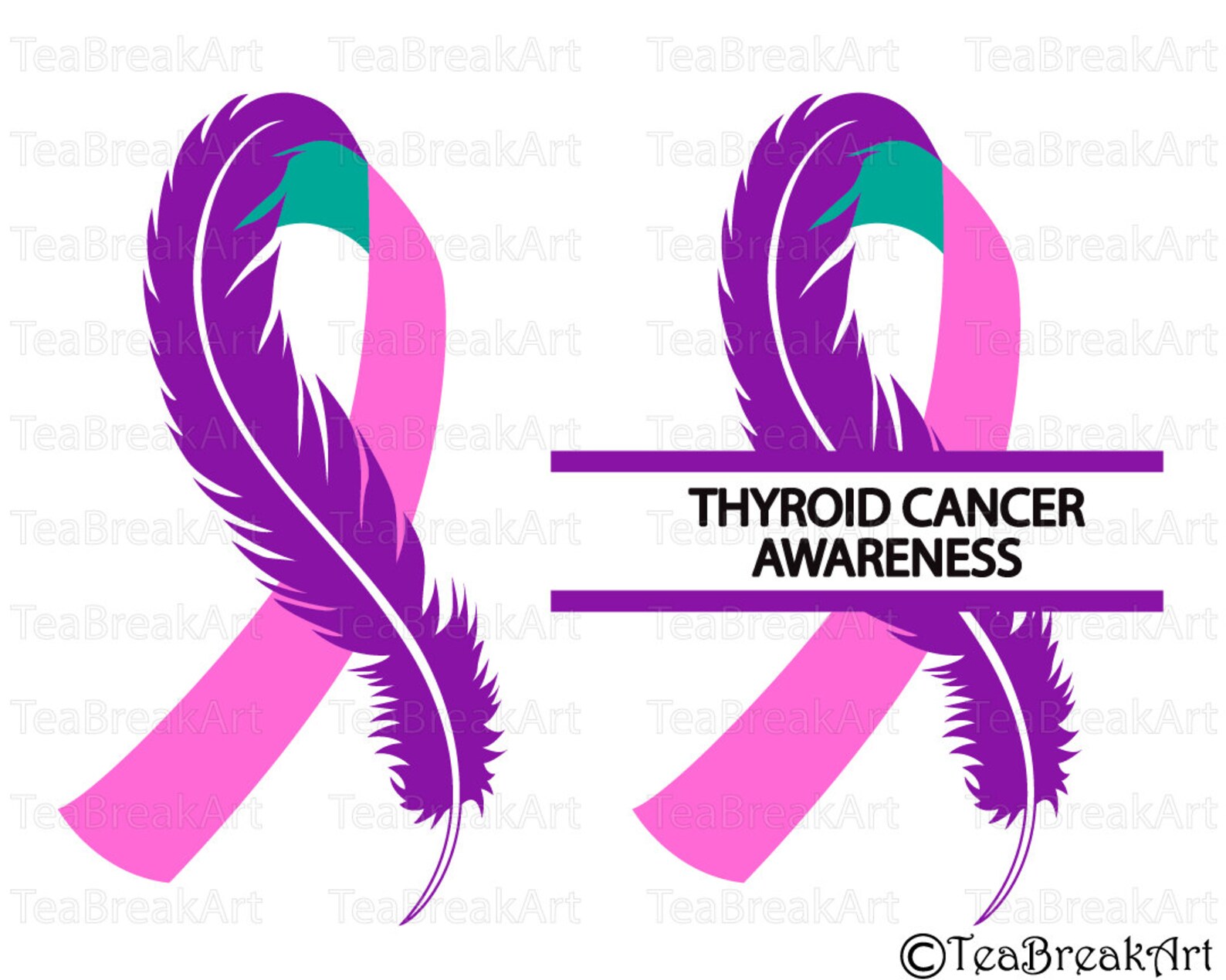 Thyroid Cancer Ribbon Awareness With Feather Cutting Files SVG Etsy