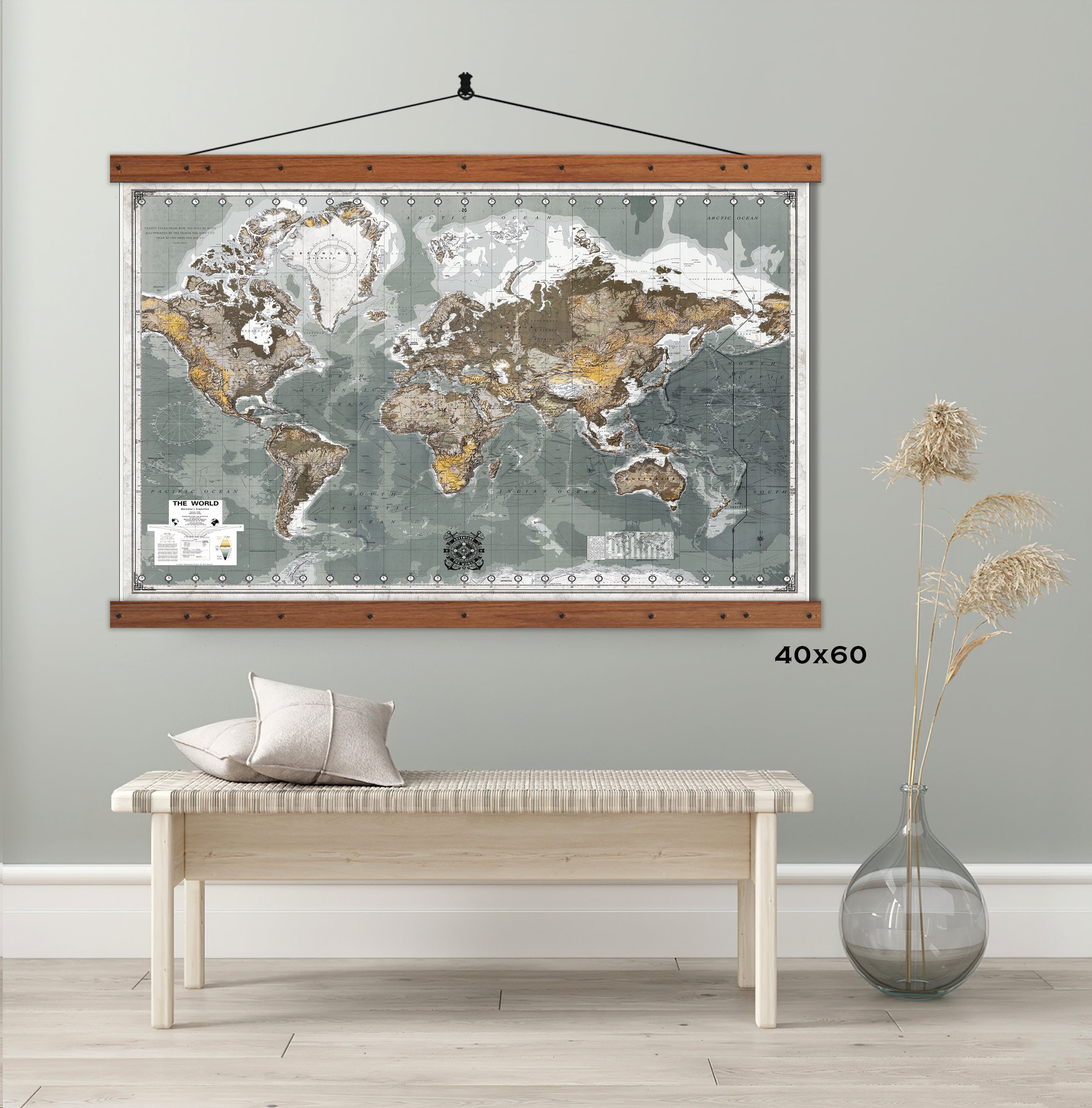 Art & Collectibles Colorful Word Map Canvas Push Pin World Map Art