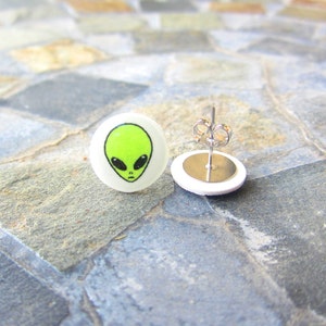 Alien Stud Earrings, Alien Clip On Earrings, Alien Jewelry, Alien Necklace, Alien Emoji