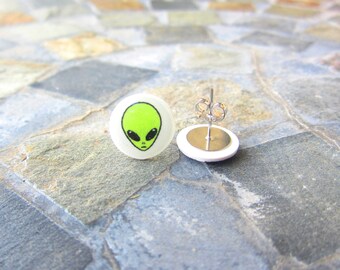 Alien Stud Earrings, Alien Clip On Earrings, Alien Jewelry, Alien Necklace, Alien Emoji