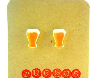 Beer Stud Earrings, Beer Jewelry, Beer Post Earrings, Beer Accessories, Beer Gag Gift, Beer Lover Gift, Octoberfest, Beer Gift, Cheers