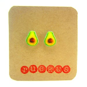 Avocado Stud Earrings, Avocado Jewelry, Post Earrings, Guacamole, Miniature Food, Kitschy, Kitsch