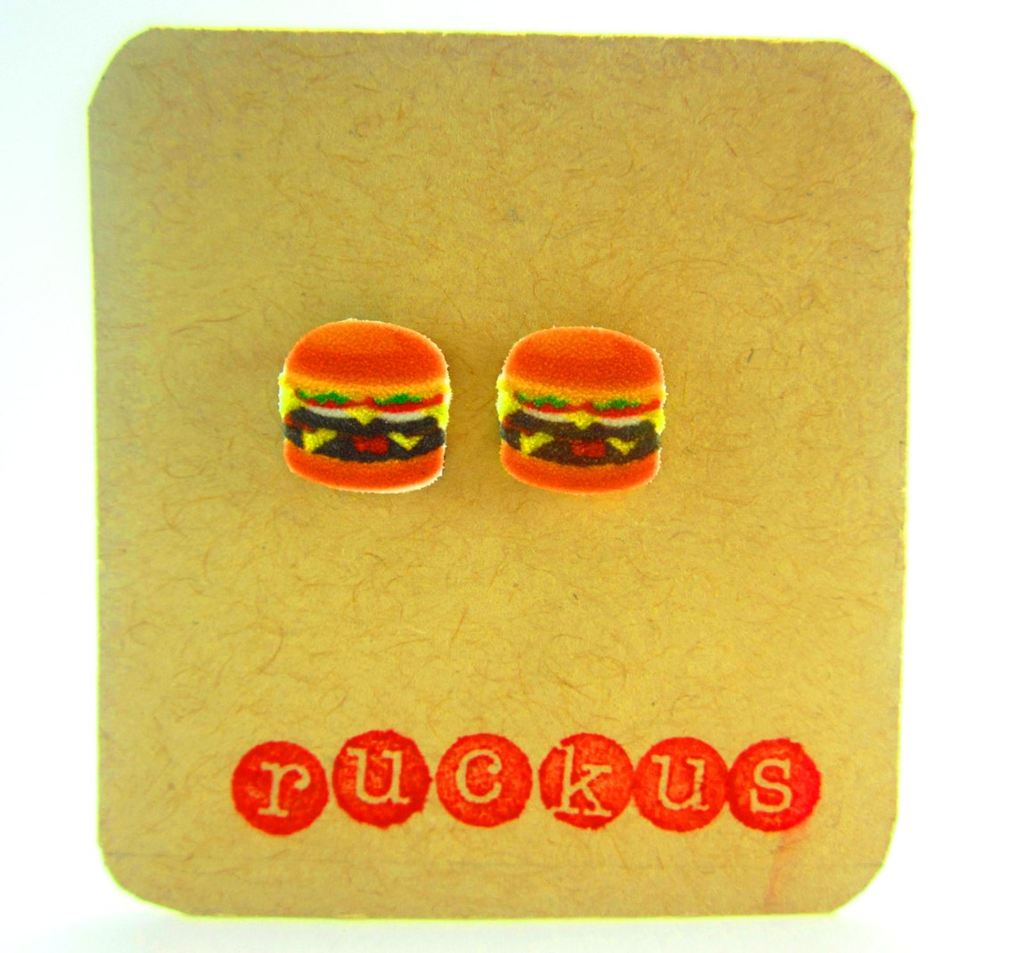 Hamburger Stud Earrings Food Earrings Fast Food Quirky Gift Etsy New Zealand