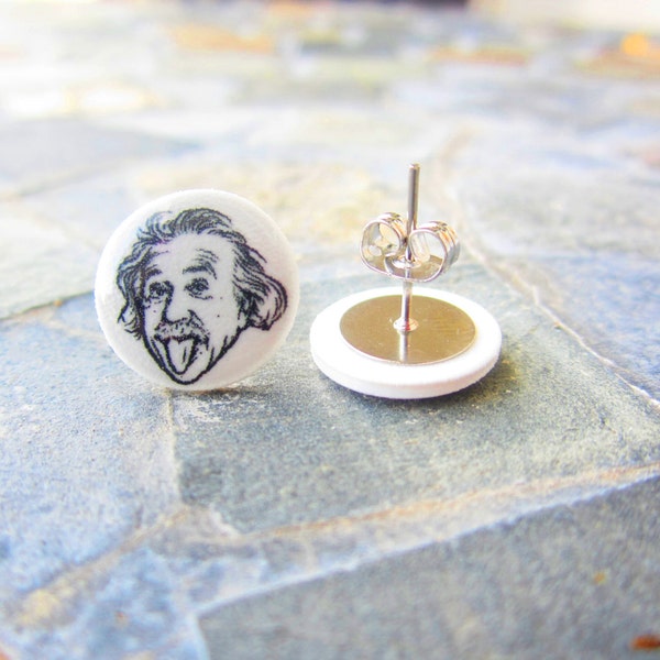 Einstein Stud Earrings, Einstein Clip On Earrings, Einstein Jewelry, Geekery Jewelry, Geekery Earrings, Nerd Jewelry, Nerd Earrings, Geek