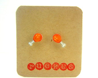 Chicken Earrings, Chicken Jewelry, Chicken Legs, Food Jewelry, Food Earrings, Food Gift, Fried Chicken