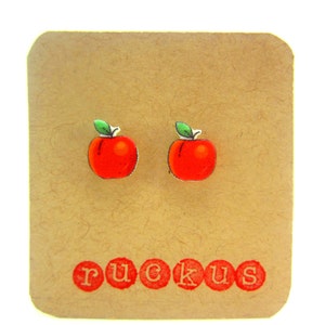 Apple Stud Earrings, Apple Jewelry, Post Earrings, Fruit Earrings, Fruit Jewelry, Food Earrings, Food Jewelry, Food Gift, Foodie Gift