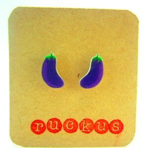 Eggplant Stud Earrings, Eggplant Jewelry, Vegetable Earrings, Vegetarian Earrings, Gag Gift Ideas, Fun Gifts For Her, Eggplant Emoji