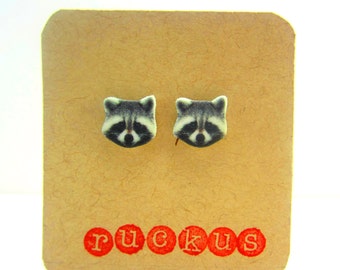 Raccoon Stud Earrings, Raccoon Jewelry, Raccoon Gift, Animal Earrings, Animal Jewelry, Raccoon Accessories, Woodland Animal