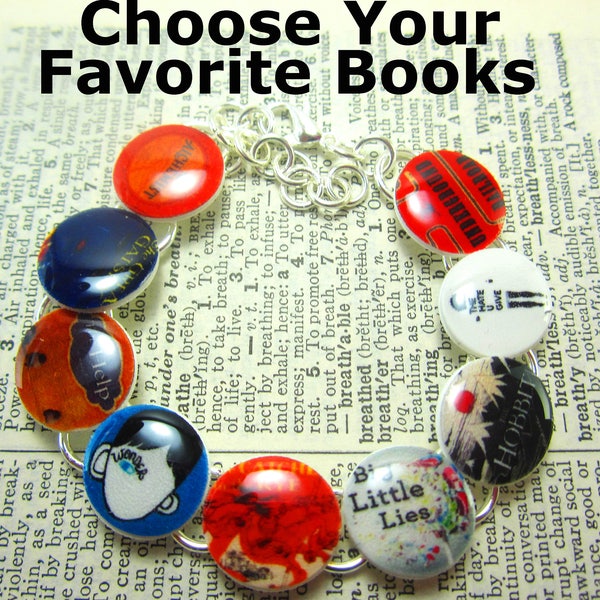 Custom Book Bracelet, Favorite Books Bracelet, Book Jewelry, Literature Jewelry, Literature Bracelet, Book Lover Gift, Bookworm Gift