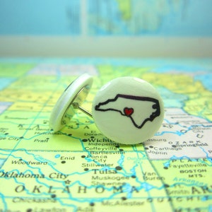 North Carolina Earrings, North carolina Clip On Earrings, North Carolina Jewelry, State Jewelry, Home State Jewelry, North Carolina Necklace