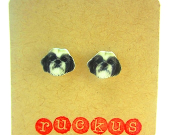 BONSNY Dog Collection “COCOA” Yorkshire Terrier Shih TzuPuppy Acrylic Pop-Art Long Drop Dangle Earrings