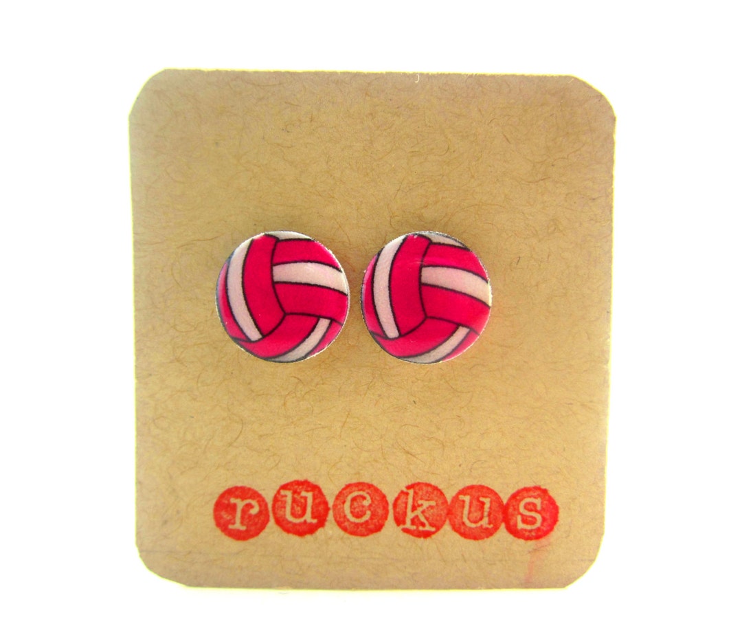 Pink Volleyball Stud Earrings, Volleyball Jewelry, Sports Earrings, Sports Jewelry, Post