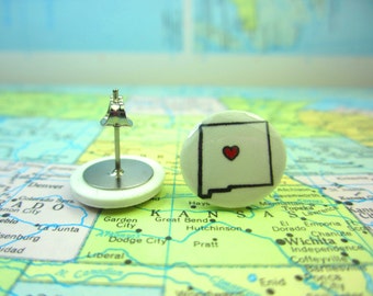 New Mexico Earrings, New Mexico Clip On Earrings, New Mexico Jewelry, State Jewelry, Map Earrings, Home State Jewelry, New Mexico Necklace