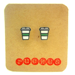Coffee To Go Cup Earrings, Coffee Cup Jewelry, Coffee Earrings, Coffee Mug Earrings, Coffee Mug Jewelry, Coffee Cup Studs