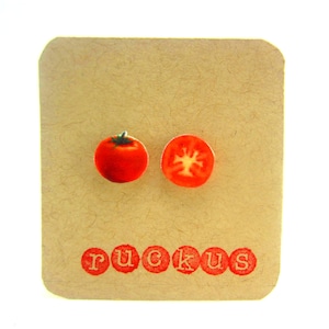 Tomato Stud Earrings, Tomato Jewelry, Post Earrings, Vegetable Jewelry, Veggie Earrings, Miniature Food Jewelry, Vegan