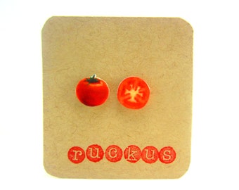 Tomato Stud Earrings, Tomato Jewelry, Post Earrings, Vegetable Jewelry, Veggie Earrings, Miniature Food Jewelry, Vegan