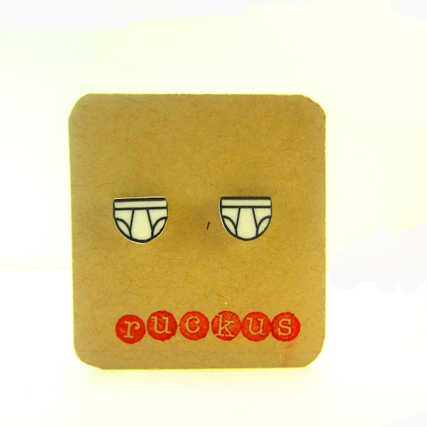 Underwear Stud Earrings, Underwear Jewelry, Tighty Whities Earrings, Tighty Whities Jewelry, Undies, Gag Gift Idea, Funny Gift Idea