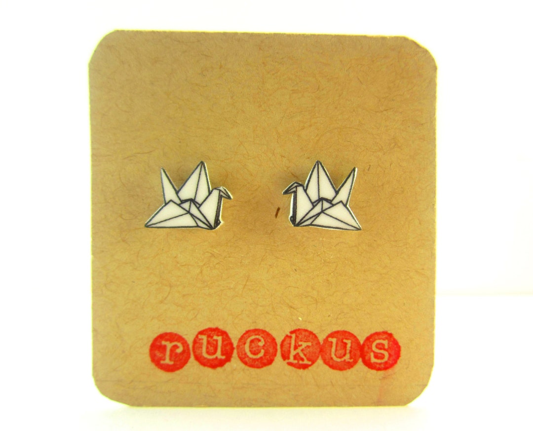 Paper Crane Stud Earrings Paper Crane Jewelry Paper Crane Etsy