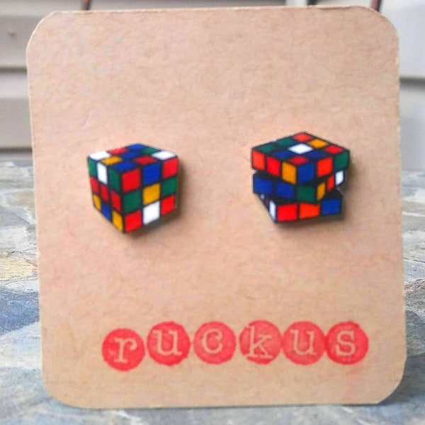 Rubik's Cube Earrings, Rubik's Cube Jewelry, Rubik's Cube Gift, Nerd Earrings, Nerd Jewelry, Math Earrings, Math Jewelry, Geek Earrings