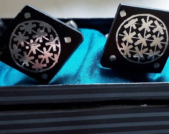 Vintage Indian Midcentury Bidriware Cufflinks