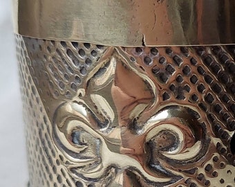 Beautiful Handmade Brass Tin, Fleur De Lis Design.