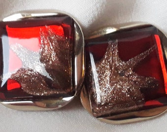 1960's Cufflinks Stratton Chunky Red Art Glass and Gilt.