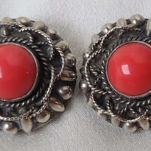 Lovely Earrings White Metal and Faux Coral. image 1