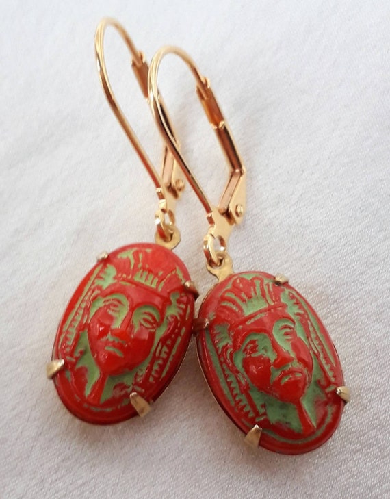 1920's Earrings-Pharaoh Head Deadstock, Rare Colle