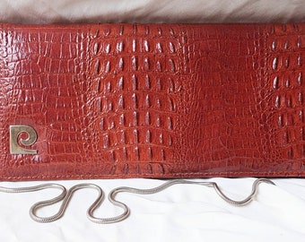 1980s Handbag Pierre Cardin Mock Croc Leather With Snake Chain Strap.