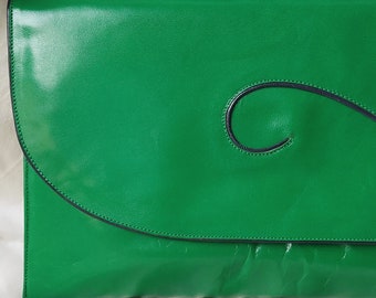 Fantastic Clutch Bag, 1980's Jacques Vert Emerald Green Leather.