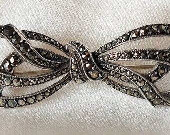 Delightful Brooch-Marcasite and Silver Bow.