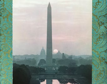 Vintage Photo, Sunset Behind the Washington Monument, United States Capitol