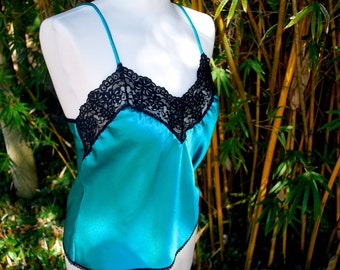 Vintage Black Lace Trim Camisole Jewel Tone Color, Sleep Cami