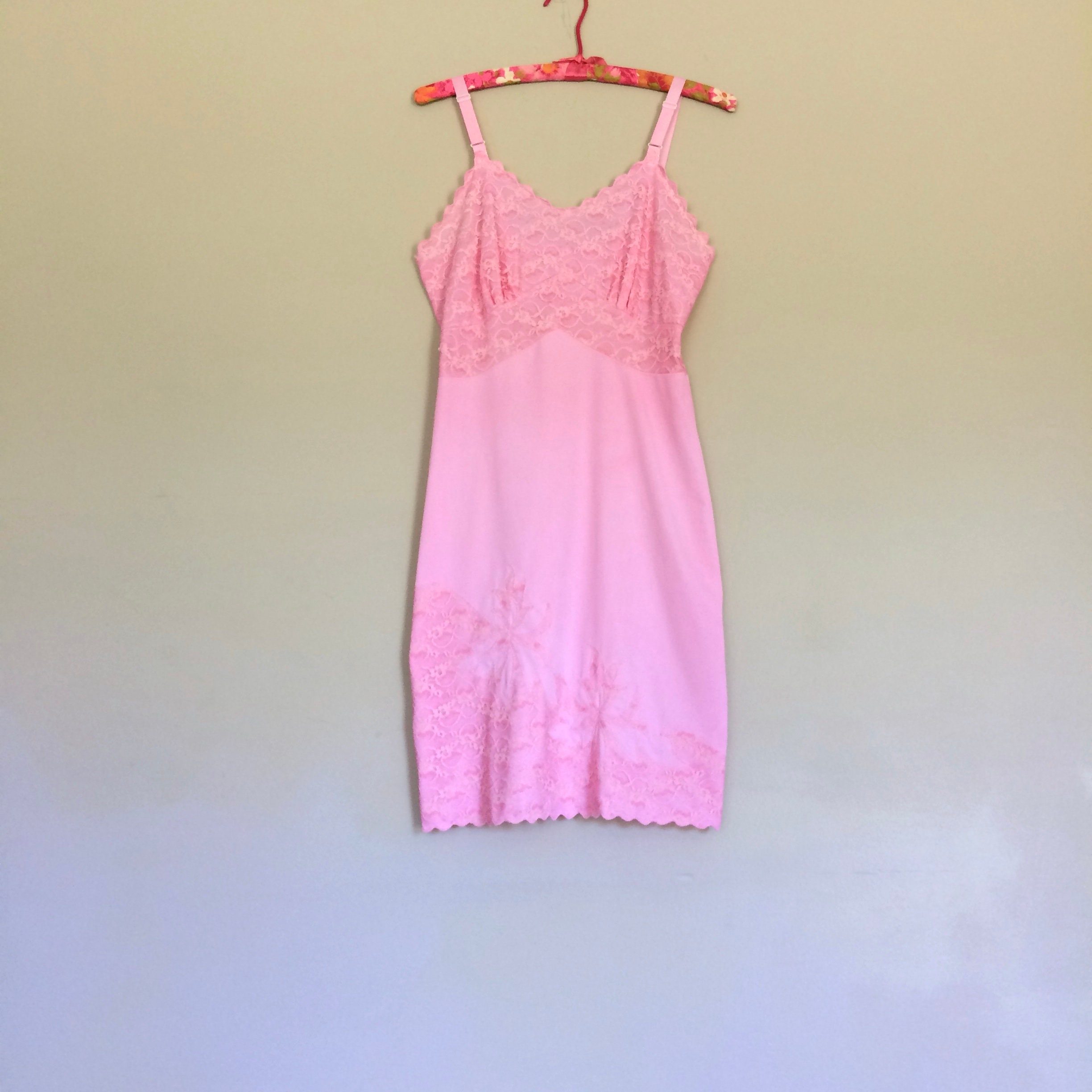 Lace Lingerie Pink 1950s Slip Dress Lace Floral Applique Two | Etsy