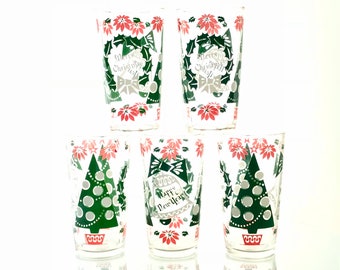 Retro Christmas Vintage Drinking Glasses, Merry Christmas Happy New Year, Holiday Celebrations