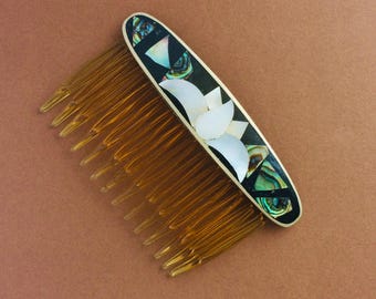 Vintage Hair Comb, Mother of Pearl and Abalone Shell