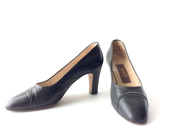 Black Leather Shoes, Bally Made in Italy, Women's Pumps Size 5.5