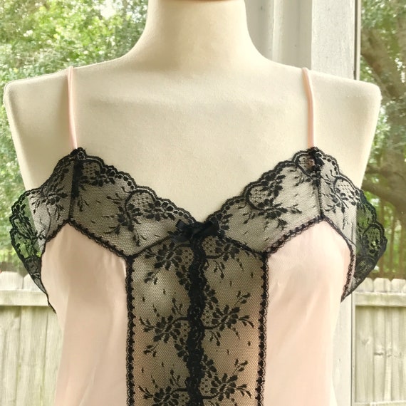 Camisole Pale Pink See Through Black Lace, Vintag… - image 10