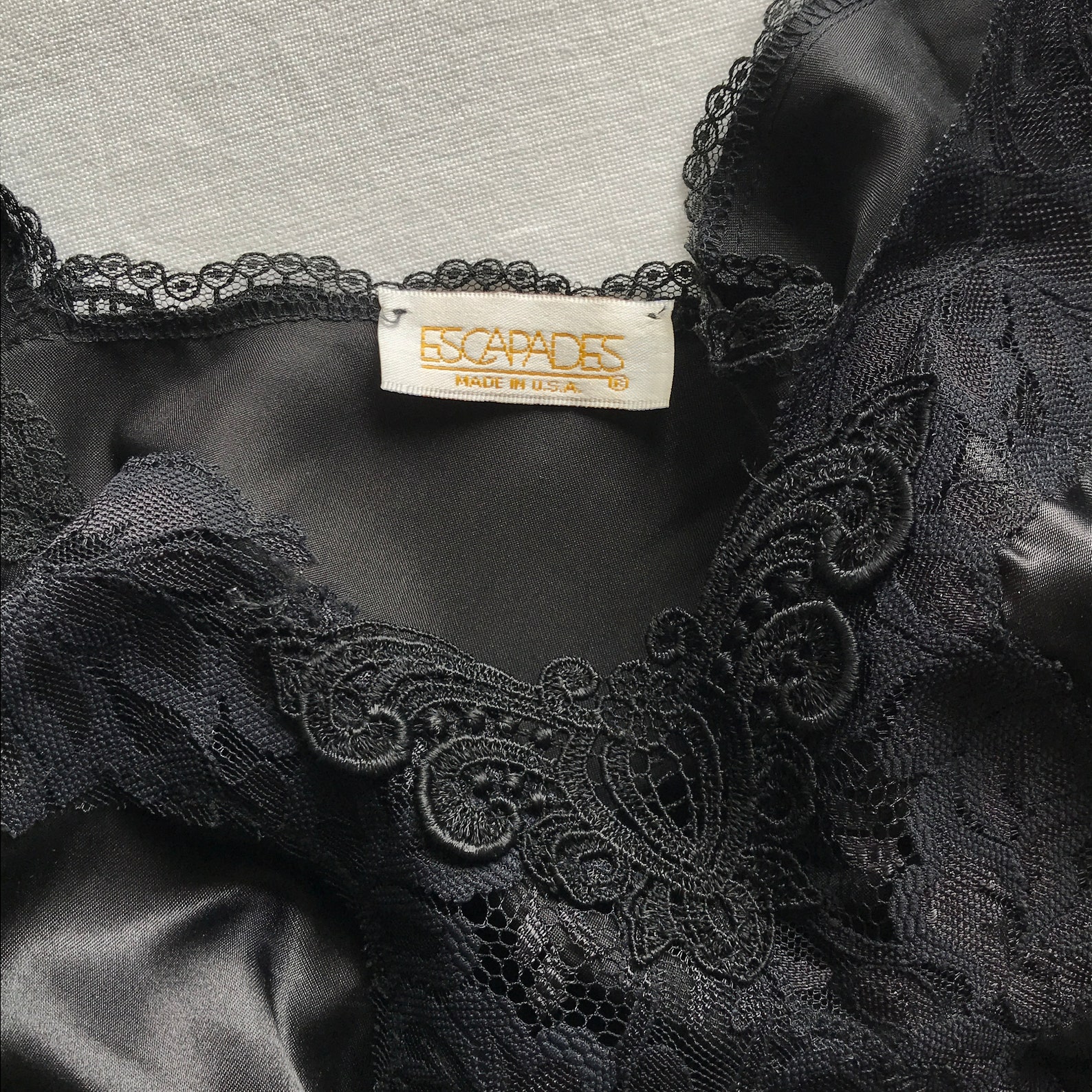 Vintage Lingerie Black Satin and Lace Camisole Made in USA - Etsy