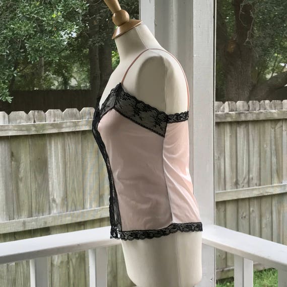 Camisole Pale Pink See Through Black Lace, Vintag… - image 4