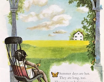 A Summers Day, Wall Art, Vintage Book Print, Porch Life