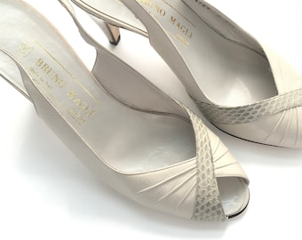 Vintage Heels, BRUNO MAGLI Italian Leather Shoes, Open Toe Slingback Pumps for Women US size 5.5