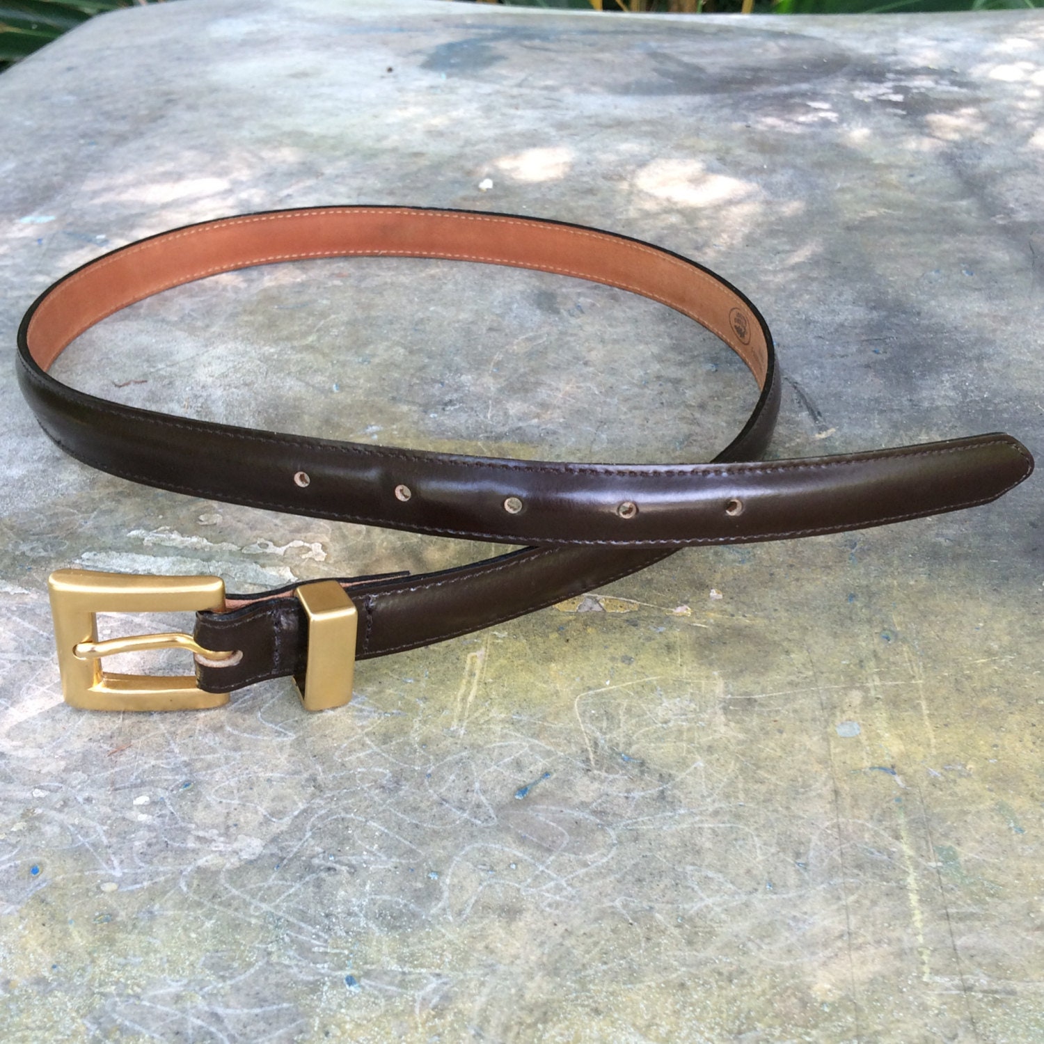 Brown Leather Belt by Laura Ashley With Brushed Brass Buckle  display picture 1