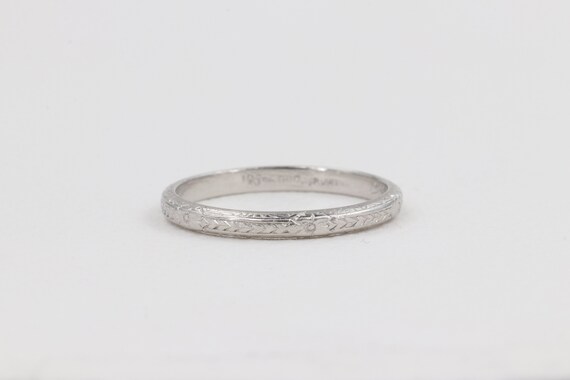 Antique Platinum Hand Engraved Wedding Band - image 7