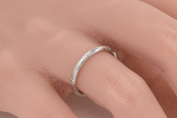 Antique Platinum Hand Engraved Wedding Band - image 2