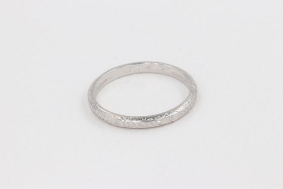 Antique Platinum Hand Engraved Wedding Band - image 10