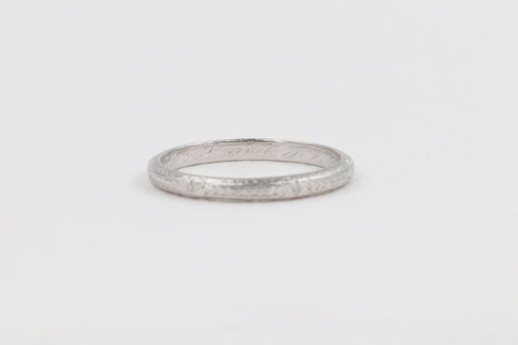 Antique Platinum Hand Engraved Wedding Band - image 3